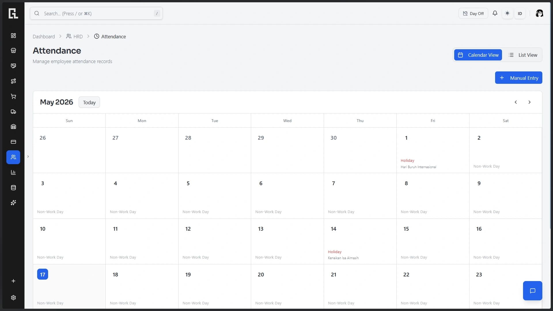 SalesView attendance interface