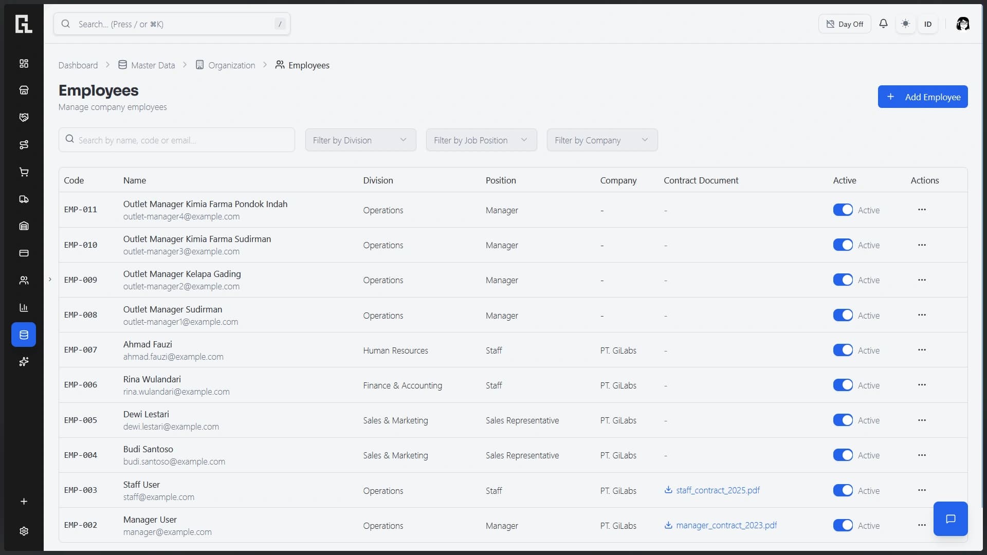 SalesView employee data interface