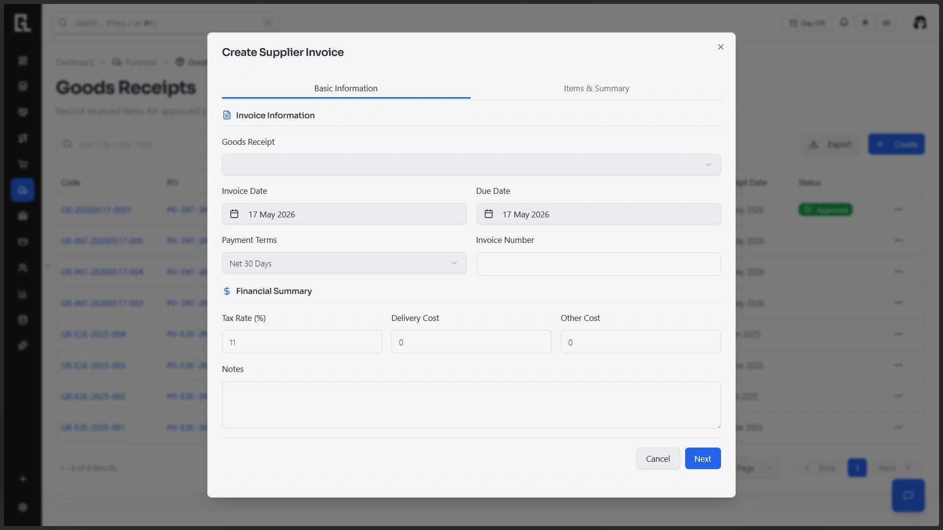 Pass to supplier invoice