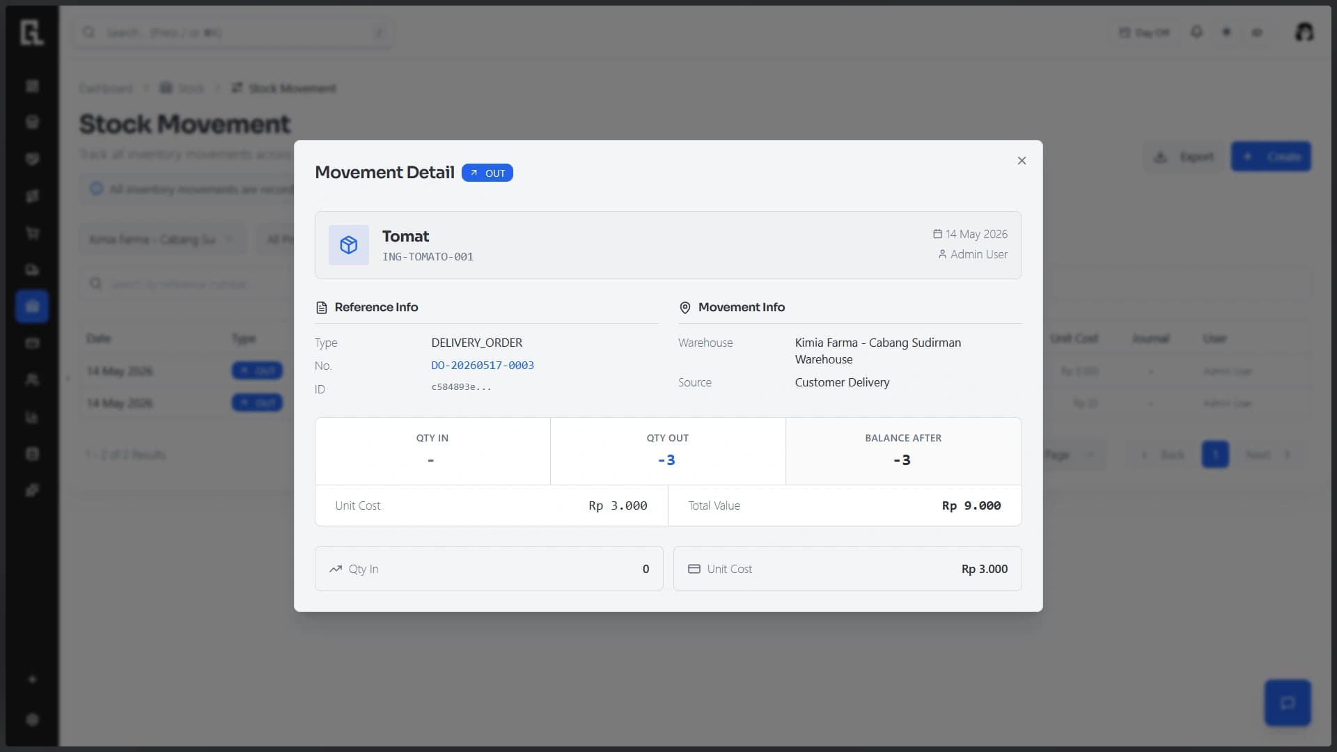 Detail mutasi dengan referensi dokumen