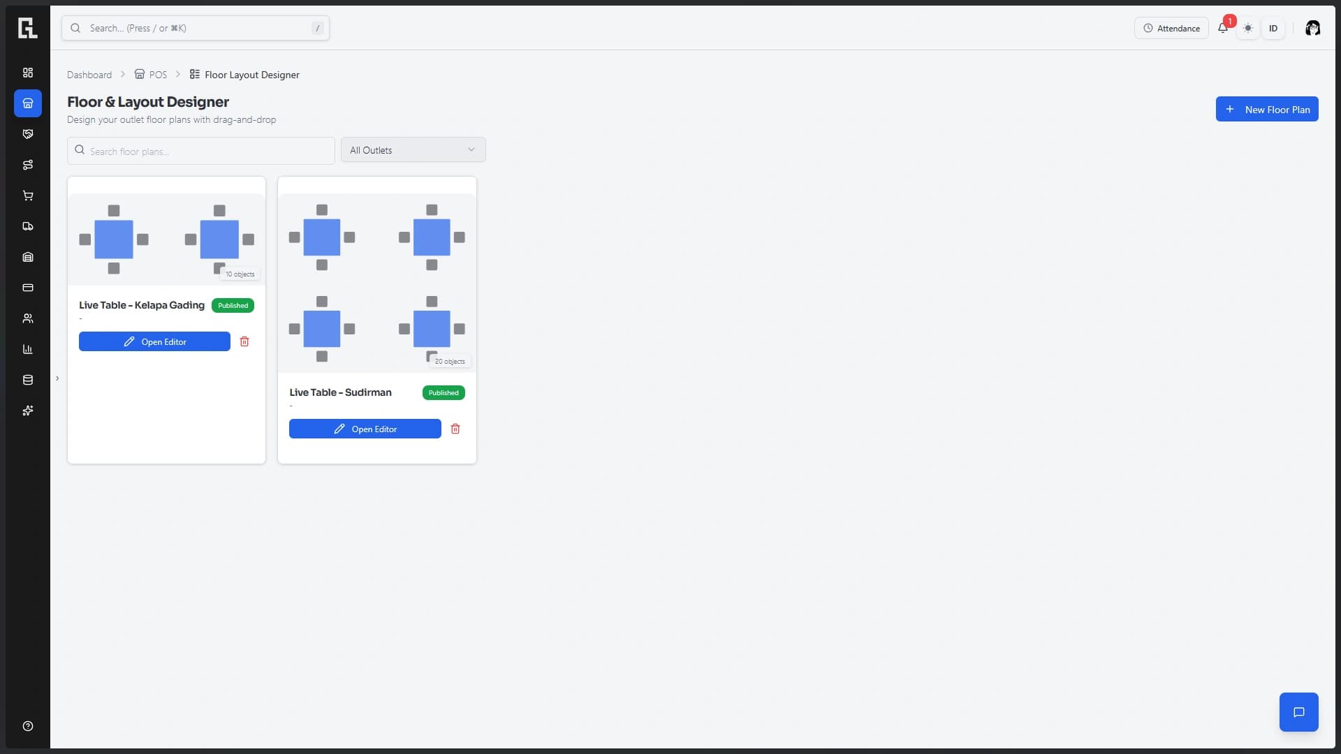 SalesView POS floor layout interface