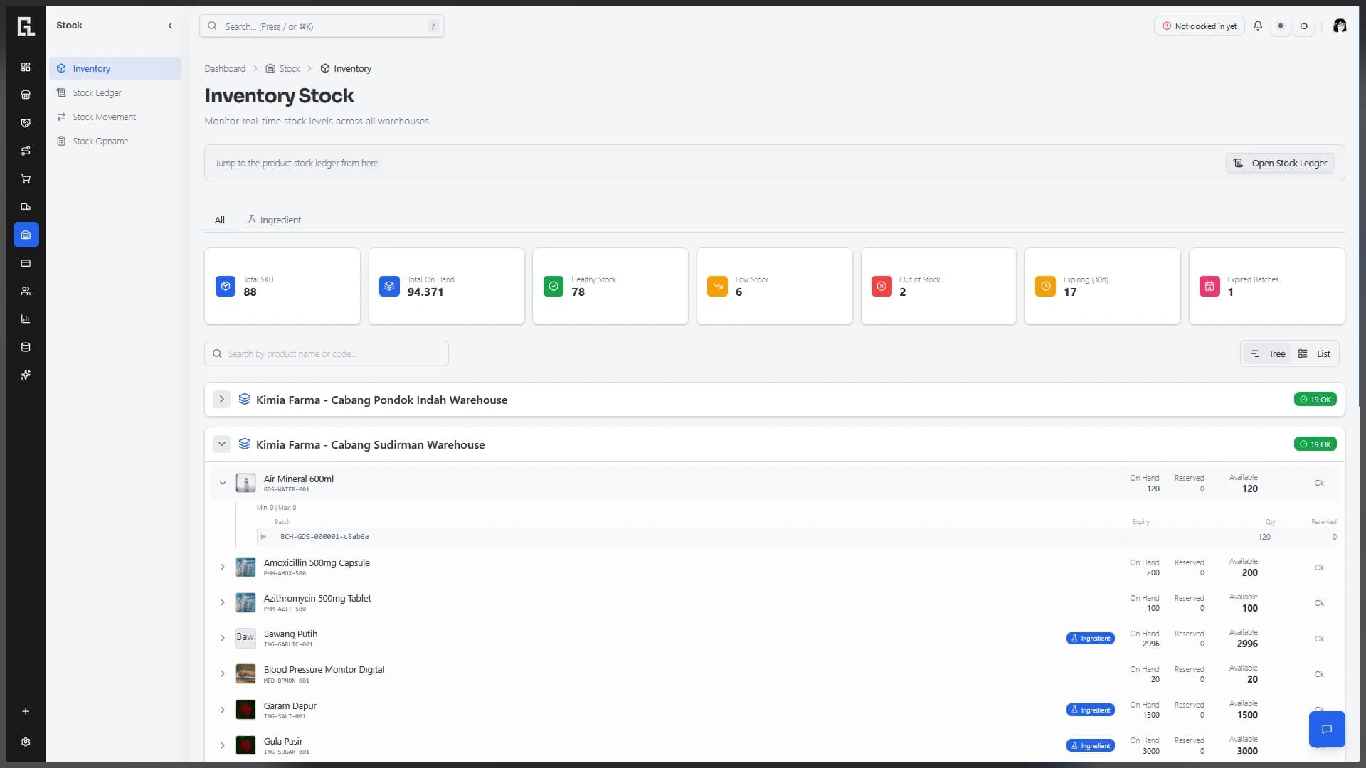 SalesView stock movements interface
