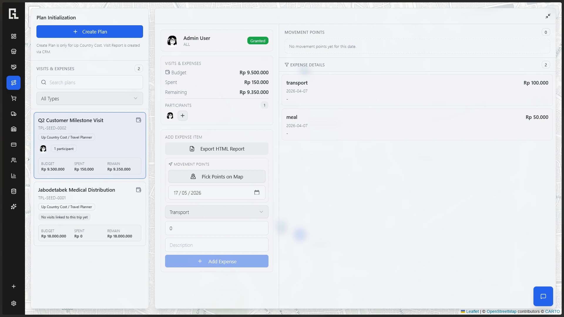 Track expenses and link to visit reports