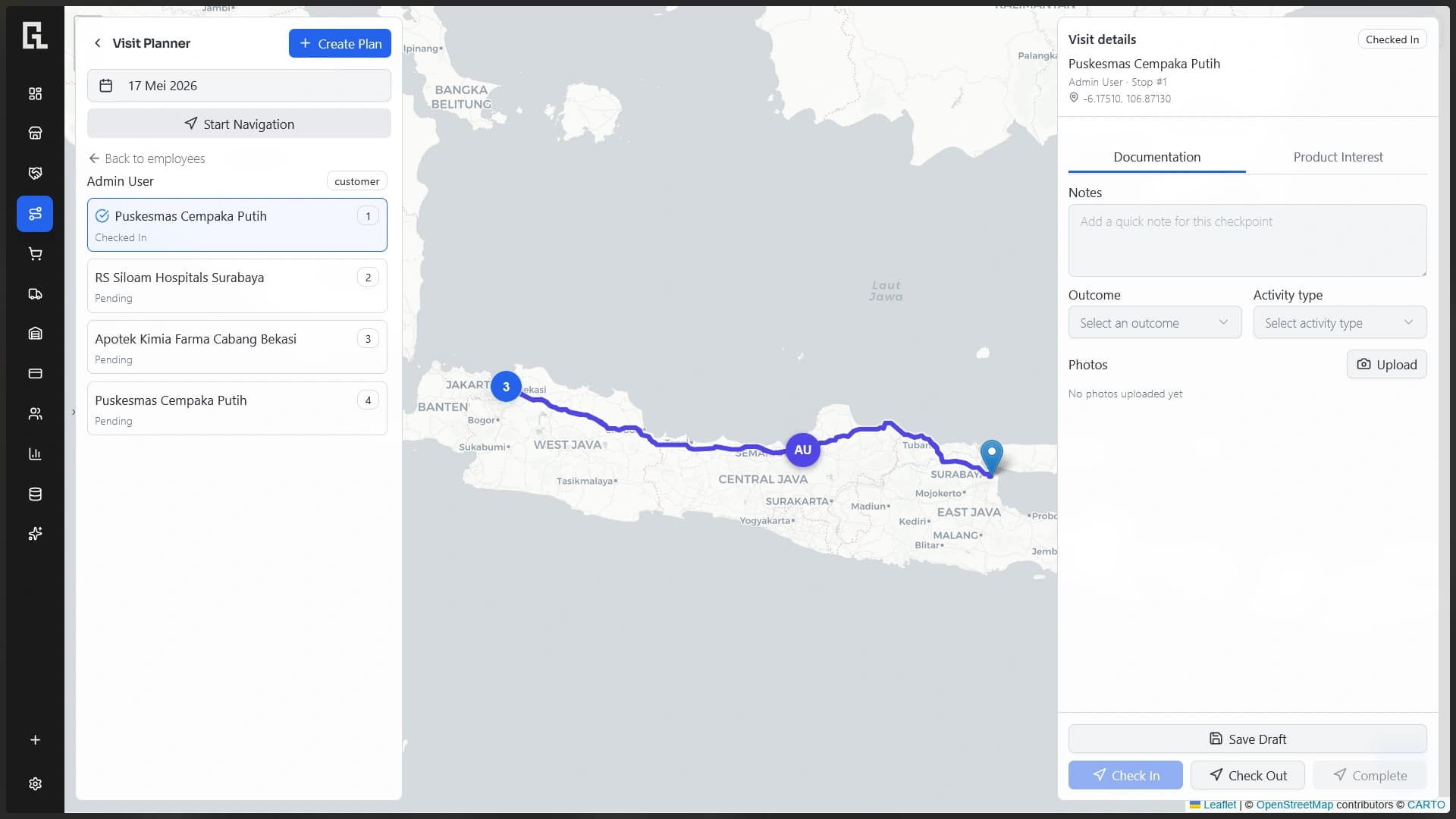 Interactive map with route optimization